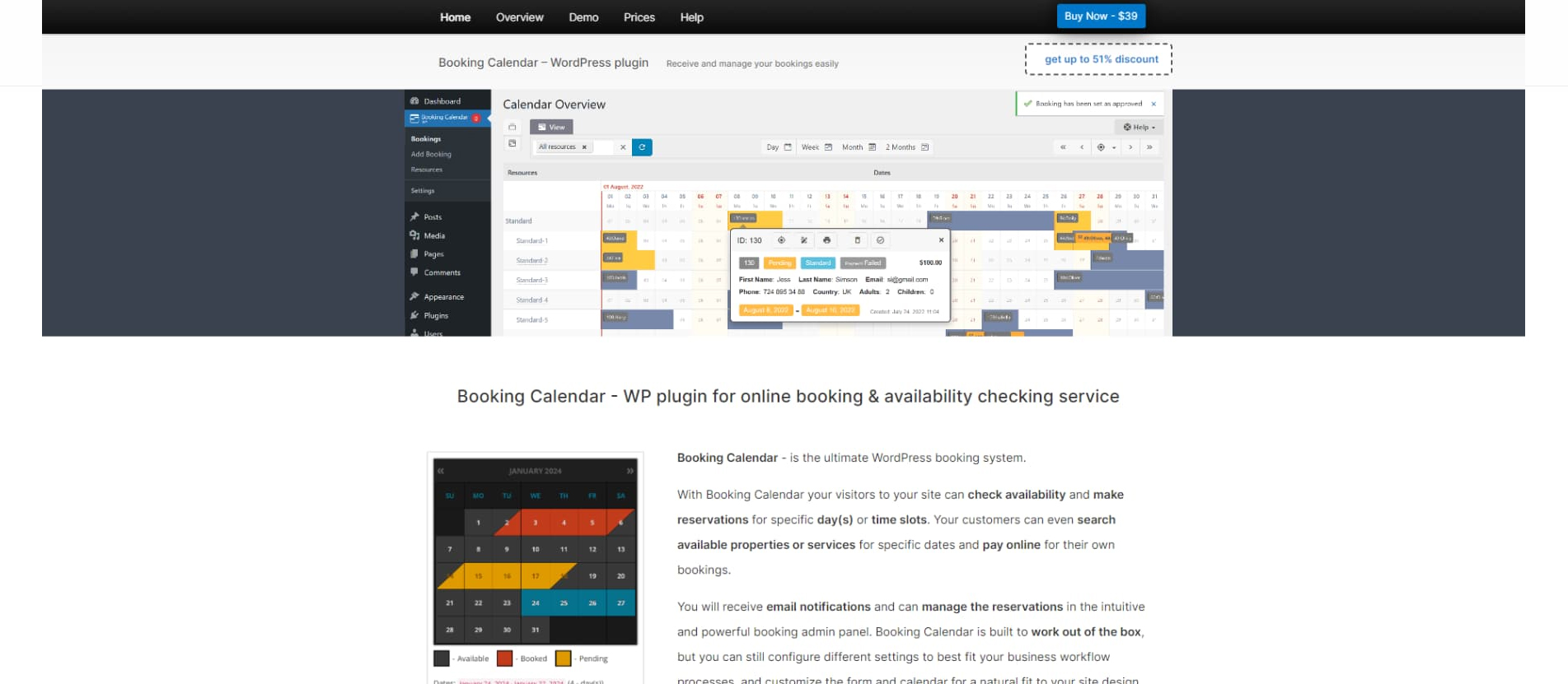 پلاگین نوبت دهی و رزرو آنلاین Booking Calendar