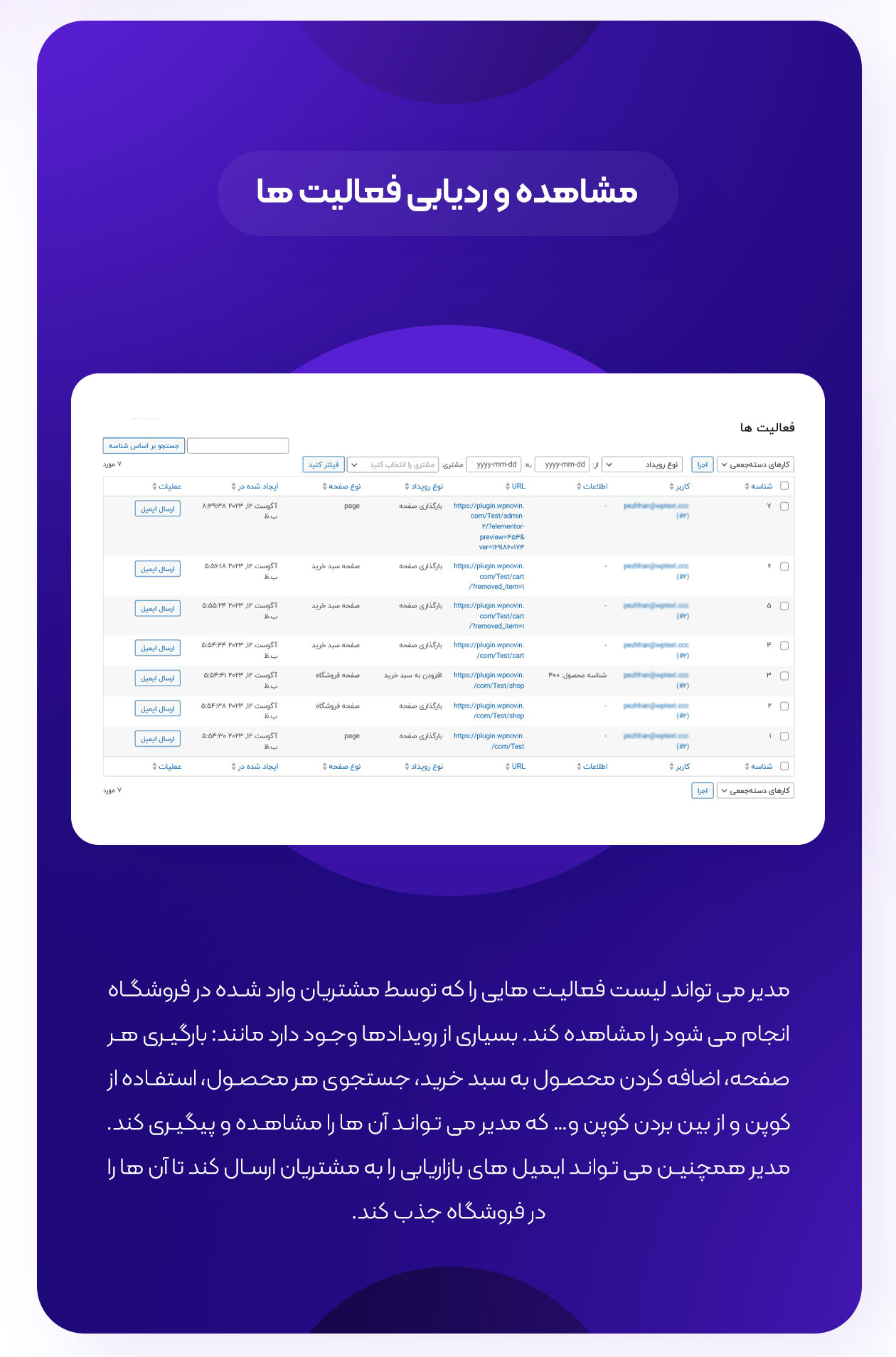مشاهده و ردیابی فعالیت مشتریان