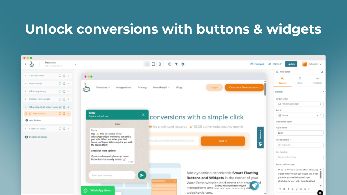 پلاگین واتساپ وردپرس Buttonizer