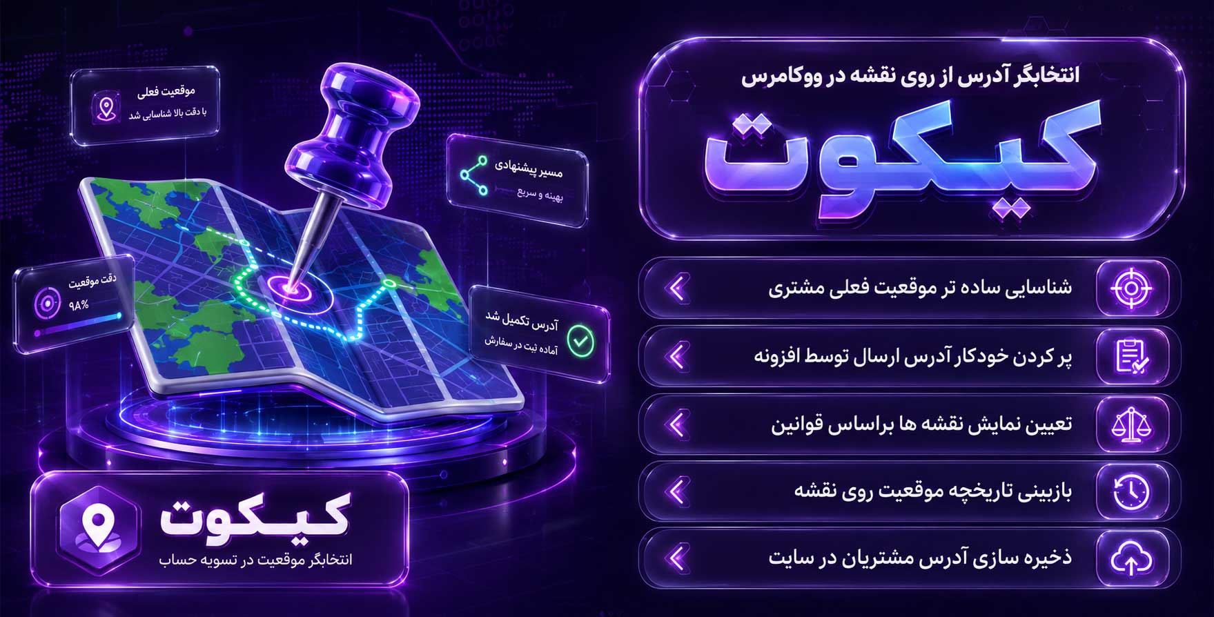 افزونه Kikote | انتخاب آدرس از روی نقشه در تسویه حساب ووکامرس
