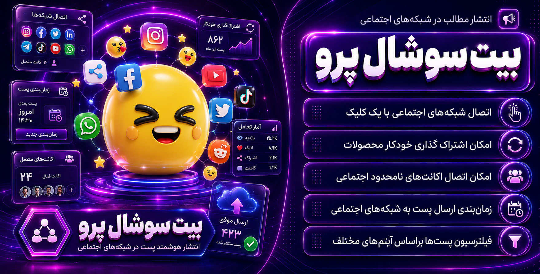 Bit Social PRO | افزونه زمان بندی انتشار مطالب و محصولات وردپرس بیت سوشال پرو در 8 شبکه اجتماعی (اینستاگرام، توییتر، فیسبوک و…)