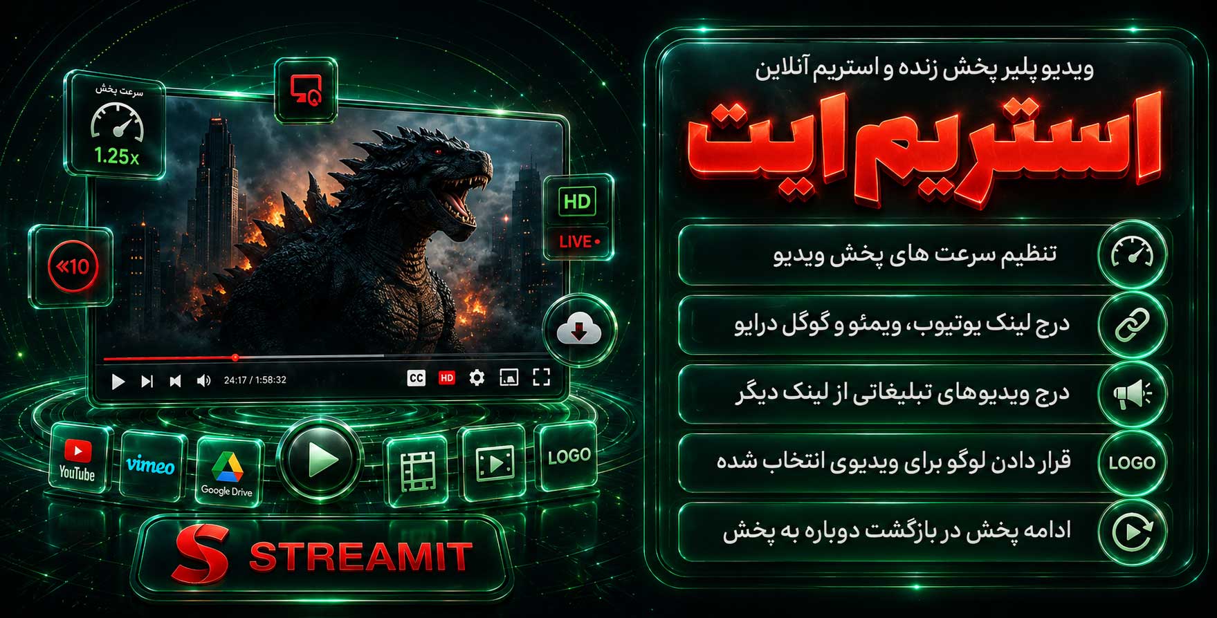 Streamit | افزونه ویدئو پلیر و پخش زنده و استریم ویدئوها در وردپرس