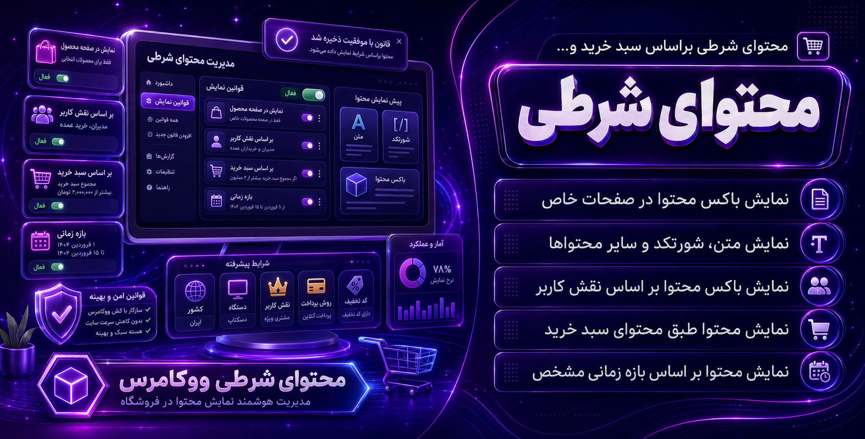 WooCommerce Conditional Content | پلاگین پیشرفته محتوای شرطی ووکامرس براساس سبدخرید، دسته بندی، قیمت، نقش کاربری و…