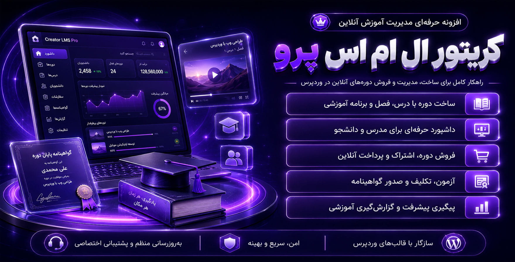 افزونه Creator LMS Pro | ابزار قدرتمند ساخت، فروش و مدیریت دوره‌های آموزشی آنلاین
