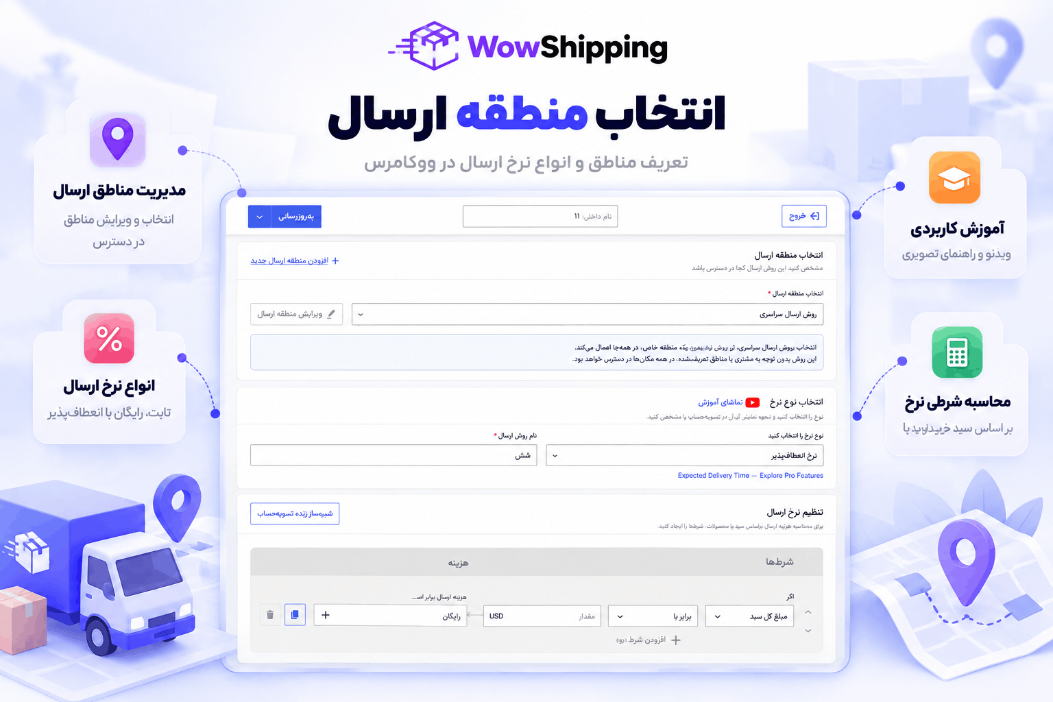 اتصال روش حمل و نقل وو شیپینگ به مناطق ارسال ووکامرس